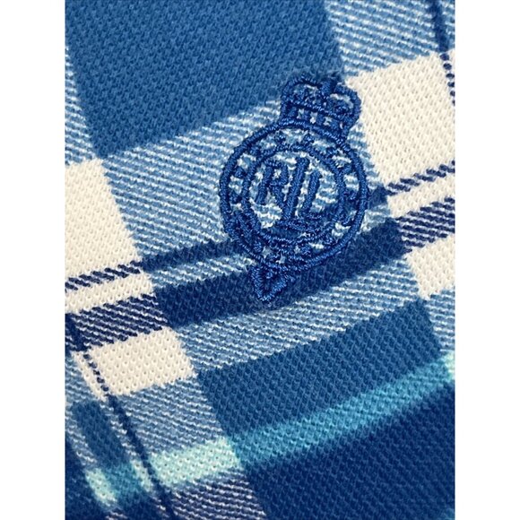 Lauren Ralph Lauren Active Plaid Blue White Preppy Collard Tank Sleeveless XL - Picture 4 of 7